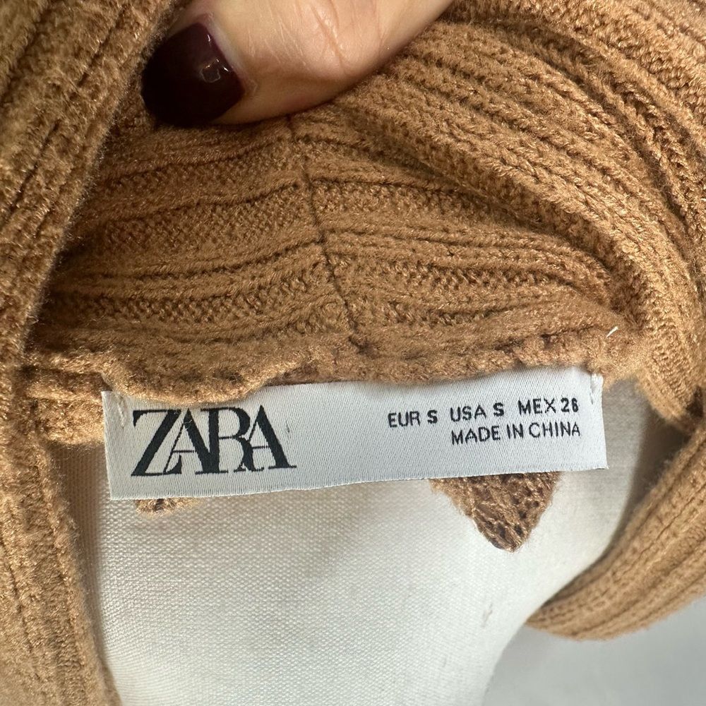 Zara Brown Ribbed Cowl Neck Sweater Size S - Picture 7 of 8